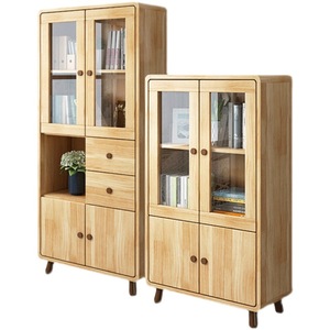 Hang Qian Nordic <b>Solid</b> <b>Wood</b> <b>Bookcase</b> 30cm Shelf With Glass Doors Storage Cabinet For Home Bedroom Student Use - Product Image 2