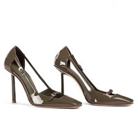Personnalisé de Luxe Célèbre Marque Sexy Bout Carré Talon Haut en Cuir de Vachette Verni Vin Femmes Pompes Chaussures