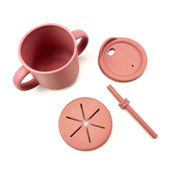 Tasse à collation en Silicone pour bébé, récipient pour aliments pour tout-petits sans déversement, tasse pour bébé en Silicone avec couvercle et paille