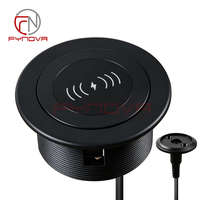 Table de bureau Fynova avec port USB A+C rétractable intégré, chargeur sans fil 3 en 1 15W pour hôtel, café, bureau
