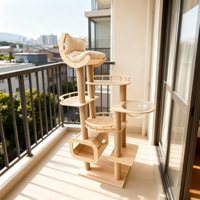 Grand arbre à chat en bois massif intégré toutes saisons pour chats de grande taille, résistant à l'usure, avec griffoir et capsule spatiale