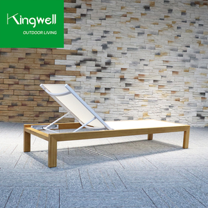 Chaise longue de piscine en teck pour l'extérieur, chaise longue de plage, chaise longue de jardin, chaise longue de loisirs en bois massif avec tissu en maille pour piscine - Product Image 2