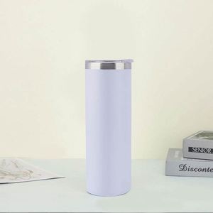 White Sublimation Tumbler 20oz Straight Stainless Steel Blank Skinny Mug with Lid and <b>Metal</b> <b>Straw</b> Set - Product Image 6