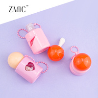 Tube de brillant à lèvres mini rose personnalisé en gros avec porte-clés et fenêtre en forme de cœur, emballage mignon pour brillant à lèvres avec applicateur brosse