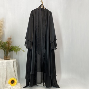 1432# Modest Light Shiny Silk Material Two Layers Loose Sleeves Classy Fashion Popular Women Muslim Islamic Dubai <b>Abaya</b> - Product Image 4