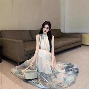 เดรสยาวทรงเอไลน์ผ้าชีฟองแบบผูกคอ ดีไซน์ลายปะติดระบายอากาศได้ดี ช่วงเอวหลวม ใส่คลุมชายหาดได้ - Product Image 3