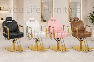 Sillón de Barbero Hidráulico Reclinable Rosa con Marco Dorado, Silla de Estilismo para Salón de Belleza, Spa y Barbería, Venta al Por Mayor - Product Image 2