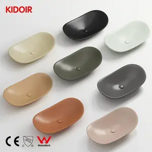 Kidoir Custom Made In China Matt Color Ceramic Ship Shape Hotel Bathroom Counter Top Wash Basin Sink Oval Hand Art Wash Basin