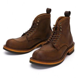 New Men's Winter-<b>Spring</b> Vintage Outdoor Work <b>Boots</b> Made of Genuine Leather with Laces Ankle Height and Cowhide for Trekking - Product Image 2