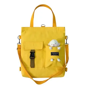 하이 퀄리티 사용자 정의 토트 숄더백 캔버스 토트 가방 귀여운 인형 암소 곰 만화 토트 가방