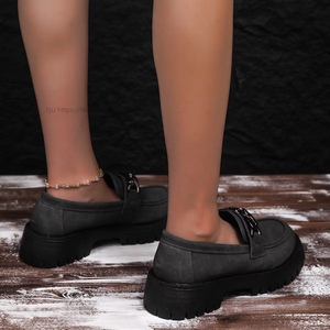 Chaussures plates à talon épais et semelle compensée pour femme, style rétro britannique, nouvelle collection automne, grandes tailles - Product Image 4