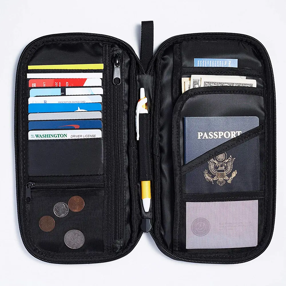 Özel çok cep pasaport organizatör seyahat çantası kimlik kartı kompakt pasaport çantası güvenli pasaport kol pouchwallet çantası