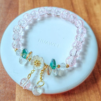 Bracelet en verre tendance, vente en gros, forme ronde, fleurs colorées, bracelet extensible fait main en verre, bracelet en perles de verre pour femmes