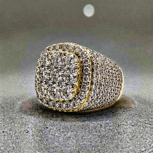 AMBER JEWELS P-32 Unisex 18K <b>Gold</b> Filled Natural Stone Luxury <b>Cocktail</b> <b>Ring</b> Halo Shield Shape Pave Setting Hiphop Style Everyday - Product Image 1