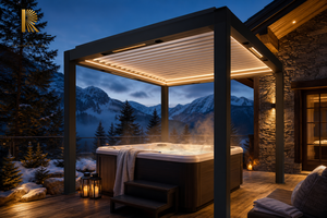 RKOVE RK-S1 Gazebo moderne en aluminium robuste avec toit à lames orientables imperméable et éclairage LED pour abri de spa et bain à remous en extérieur - Product Image 5