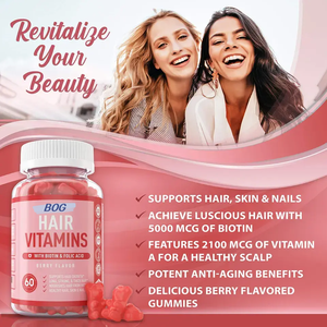 Gummies pour la croissance des cheveux OEM/ODM avec 5000 mcg de biotine, acide folique et vitamines A, C, E pour des cheveux plus forts, plus épais et une peau et des ongles sains - Product Image 3