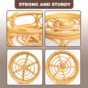 Milieu du siècle moderne plante support intérieur en bois petit bureau rustique ferme rotin naturel cercle piédestal pour la décoration intérieure - Product Image 3