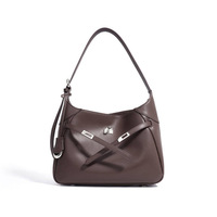 Tas Tote Kulit Asli Musim Semi Gaya Normcore/Minimalis, Penutup Hasp, Tahan Air, Kapasitas Besar, Tas Selempang/Ketiak untuk Wanita