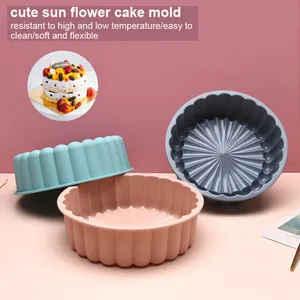 Factory Wholesale Big Round Sunflower Cake Pan Colorful Silicone Baking Mold Reusable Cake Mold