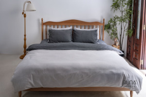 100% Cotton Gray Pinstripes Woven Pattern Bedding Set 3 PCS 2 Pillow Cover Mattress Cover Stone-Washed Cotton Bedding For Hotel - Product Image 2