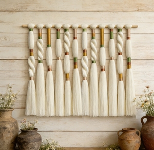 Tapiz de Pared de Macramé con Borlas Largas de Lujo - Arte en Cuerda de Poliéster Tejido a Mano para Decoración Interior de Estilo Boho y <span class=keywords><strong>Bali</strong></span> - Product Image 1