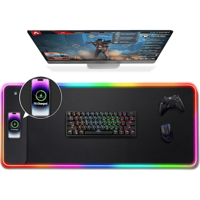 15W Wireless Charging RGB Gaming Mouse Pad 10 Light Modes Large Premium Smooth Surface Non-Slip Customized Custom Stock
