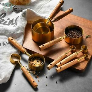High Quality Acacia Wood Handle <b>Measuring</b> Tools Stainless Steel 1.25ml to 250ml <b>Measuring</b> Cups and <b>Spoons</b> Set for Baking - Product Image 6
