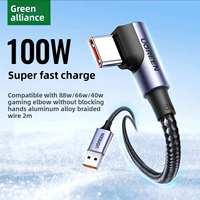 Kabel USB ke USB-C 6A untuk Pengisian Cepat & Transfer Data, Sudut Kanan 90 Derajat, Jalinan Nilon, 0.25m-2m, Konduktor Tembaga Murni