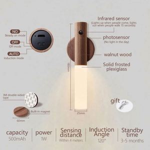 Creative Intelligent Auto PIR <b>Motion</b> <b>Sensor</b> <b>LED</b> Rechargeable Magnetic Night <b>Light</b> Wood Wall <b>Light</b> Kitchen Cabinet <b>Light</b> Lamp - Product Image 6