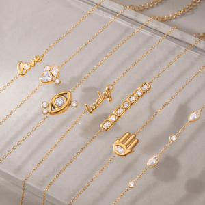 J&D 18K Gold Edelstahl Evil-Eye Hamsa Glücksbringer CZ Armband-Set Hypoallergen Zierliches Geschenk Damen Modeschmuck - Product Image 1
