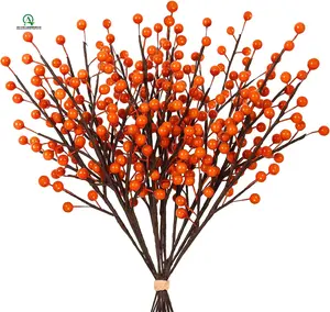 Künstliche Herbst Orange Glossy Berry Twigs für Weihnachts baum Ornamente Home Festival Thanksgiving Weihnachten Dez.