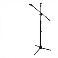 Support de microphone avec deux pinces pour micro, style boomerang, réglable en hauteur, trépied en métal sur pied, pour diffusion en direct sur téléphone portable