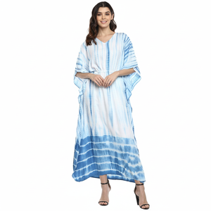 Caftan de créateur en coton imprimé cravate et teinture pour femmes et filles tenue décontractée robe longue - Product Image 1