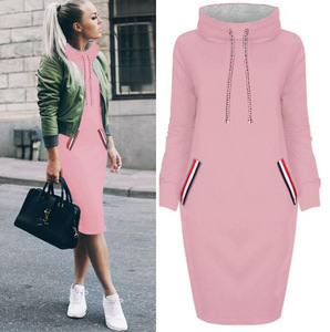 Robe midi décontractée à col roulé en velours uni écologique pour femme, taille naturelle, manches longues, automne-hiver - Product Image 4