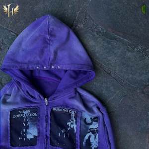 500GSM Hoodies Metal Rivet Custom Cut and Sew Splicing Sun Faded Acid Wash Zip up Distressed Embroidered Hoodies - Product Image 2