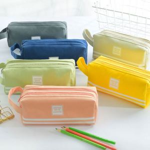 Étui à crayons multifonctionnel de grande capacité, imprimé sur mesure, en toile de lin multicolore, double fermeture éclair, portable pour l'école et le bureau - Product Image 1