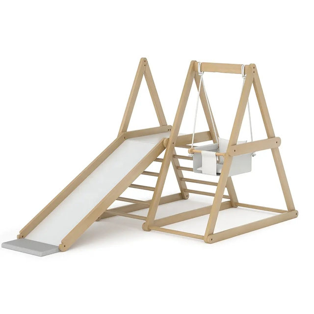 7-in-1 Indoor Playground Jungle Gym Play Set for Kids Modern Slide Climbing Wall Rope Wall Climber Swing Montessori Climb Set