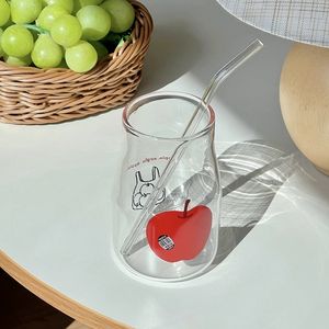 Tasse à café créative en verre borosilicate résistant à la chaleur, motif <span class=keywords><strong>tomate</strong></span> de dessin animé, avec paille - Product Image 5