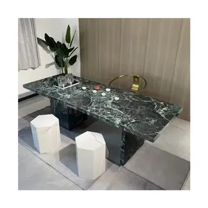 ריהוט אבן טבעי אישית עיצוב יוקרה ענק ירוק שולחן אוכל מודרני שולחן אוכל 10 שולחן אוכל