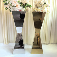 Accessoires de centre de table de mariage, piédestal en acier inoxydable doré, miroir, vase à fleurs en métal pour les événements de fête