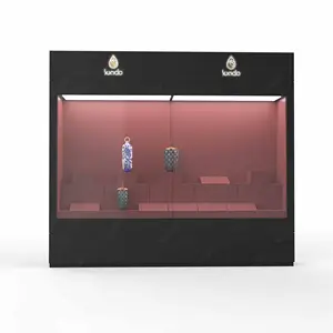 豪华黑色壁挂式木制展示柜定制设计发光二极管照明玻璃玻璃柜博物馆古董陈列柜