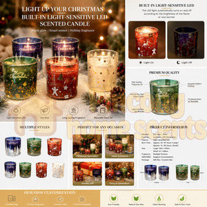 <span class=keywords><strong>Bougie</strong></span> en cire de soja décorative avec capteur de lumière <span class=keywords><strong>LED</strong></span> intégré dans un bocal en verre <span class=keywords><strong>pour</strong></span> cadeau de Noël - Product Image 2