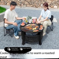 Table de cuisson et de thé pour patio d'hiver avec foyer, pour 4 à 6 personnes, table de barbecue extérieure, gril, poêle chauffante