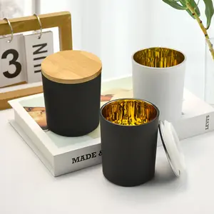 Luxury Candles Jar Black Matte Electroplated Gold 10oz Candle Jar With Lid And Box Packaging