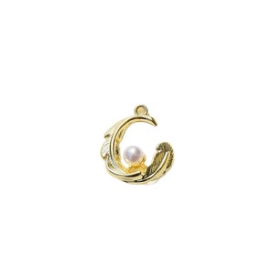 Alloy <b>Feather</b> Pendant With Pearl Half Moon Shape For Jewelry Making DIY Earrings Bracelet <b>Necklace</b> Material Accessory Kit - Product Image 5