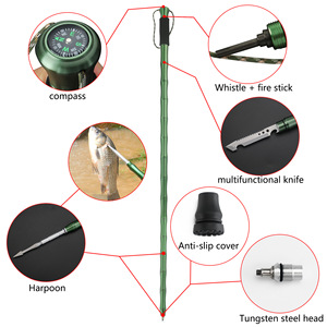 Bâton de trekking pliable en alliage d'aluminium multifonctionnel avec couteau, bâton de défense personnelle - Product Image 1