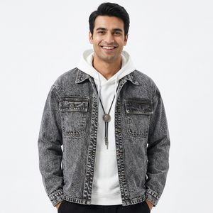 Chaqueta vaquera con capucha Vintage a prueba de viento para hombre de talla grande, bolsillos con solapa, hombro caído, ajuste de gran tamaño, negro, alta calidad para hombre - Product Image 1