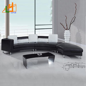 Sofá Seccional Curvo Azul para Sala de Estar, Forma de Media Luna en C, con Cuero Genuino y Relleno de Esponja, Muebles para el Hogar - Product Image 5