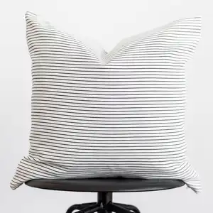 Modern Tan Faux Leather Accent Pillow Covers 18x18 inch, Faux Leather Stitching Canvas and Black Stripe Pattern Modern Farmhouse