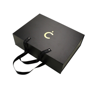Custom Logo Luxury Paper <b>Black</b> Gold Folding Rigid Hardbox Magnet Magnetic <b>Gift</b> Packaging <b>Box</b> With Ribbon Handle - Product Image 3